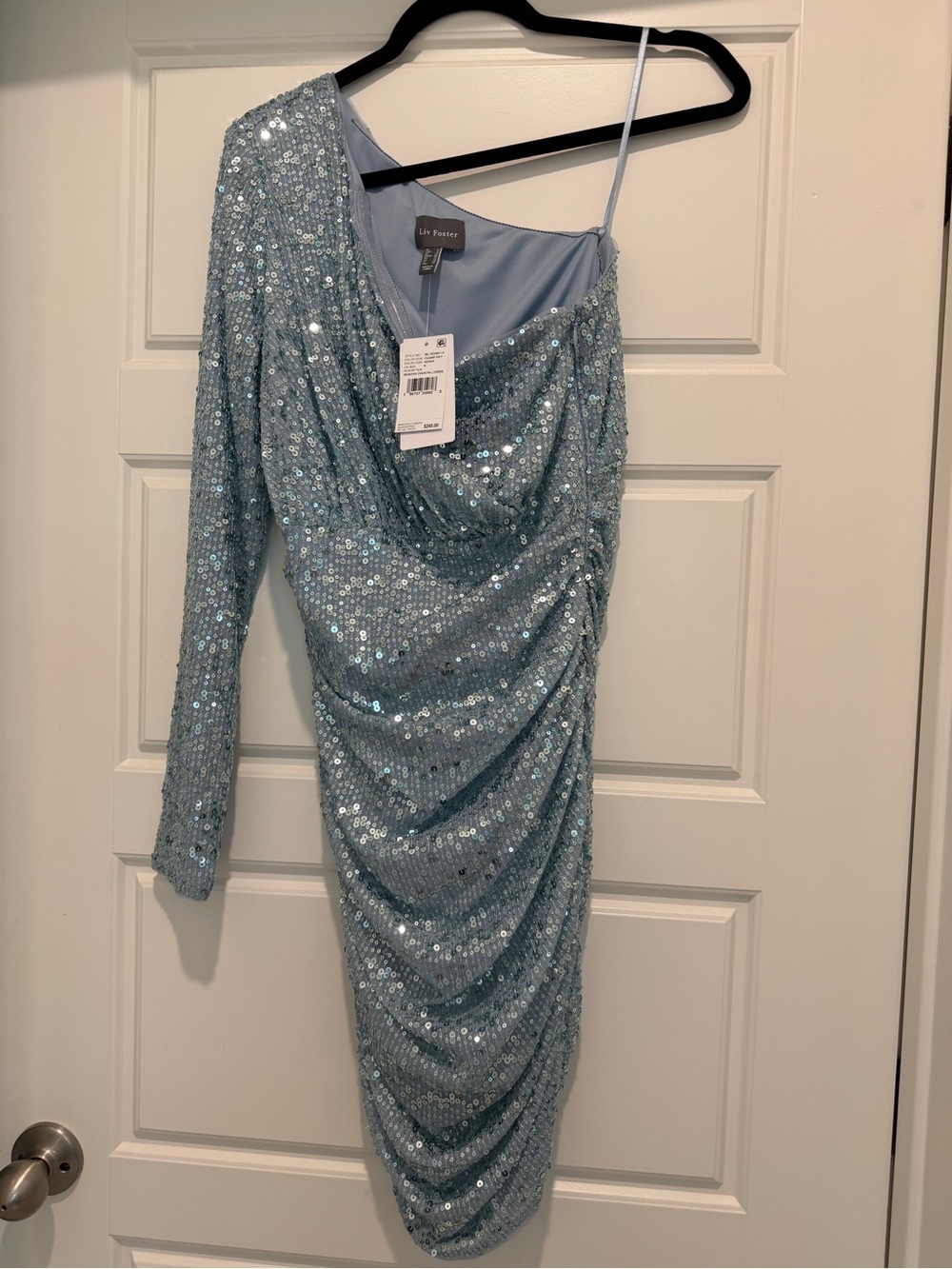 NWT Liv Foster Light Blue One-Shoulder Sequin cocktail Dress